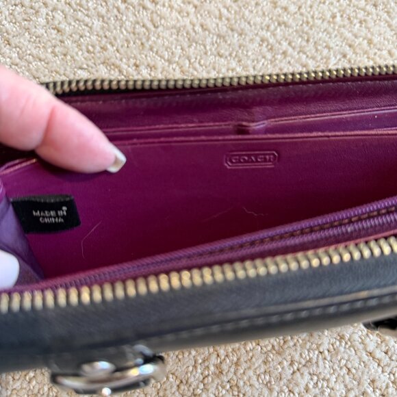 COACH Y2K Soho Zoe Wallet Double Buckle Zip Around Clutch Black Leather w/Nickel - Picture 10 of 13